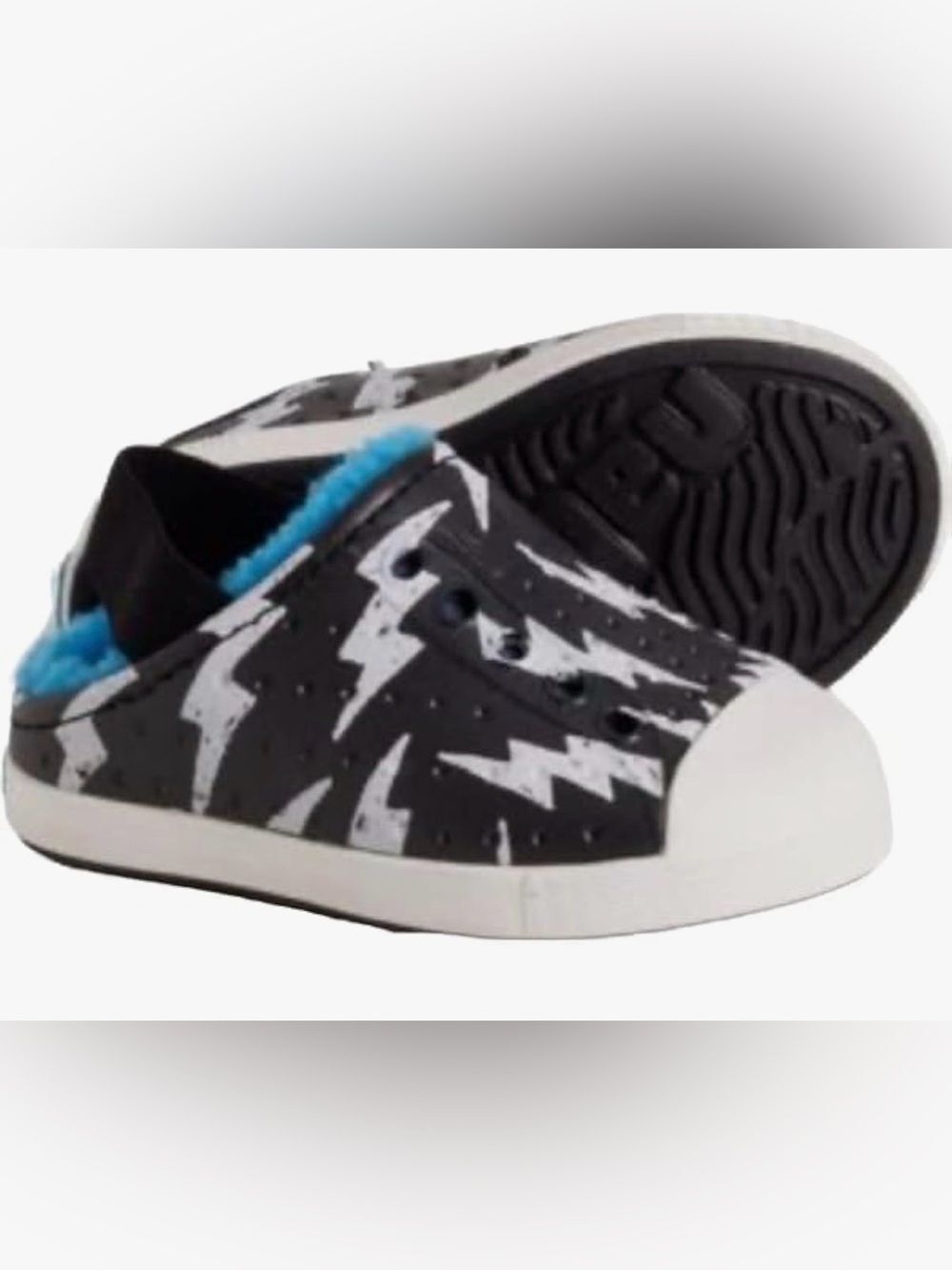 Native Shoes Boys Jefferson Glow in The Dark Lightning Bolt Lined Slip On New